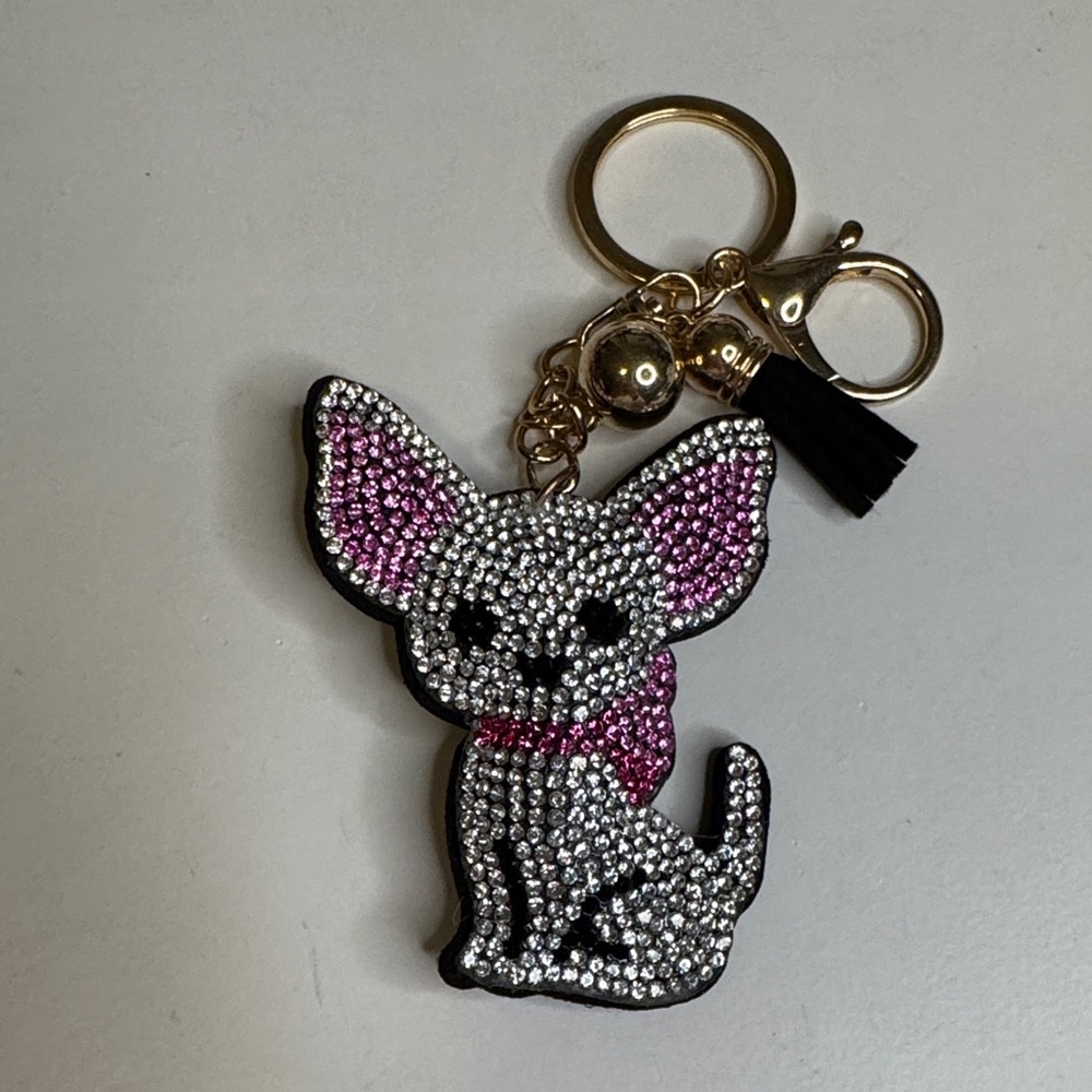 Sparkling Chihuahua Keychain with Pink Accents